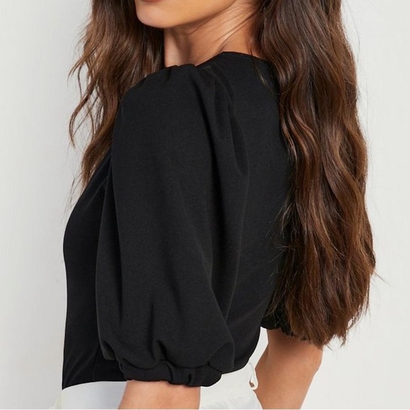 Boohoo TALL Puff Sleeve Black Bodysuit - Picture 4 of 5